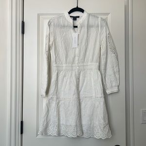 French Connection long sleeve mini dress in white broderie